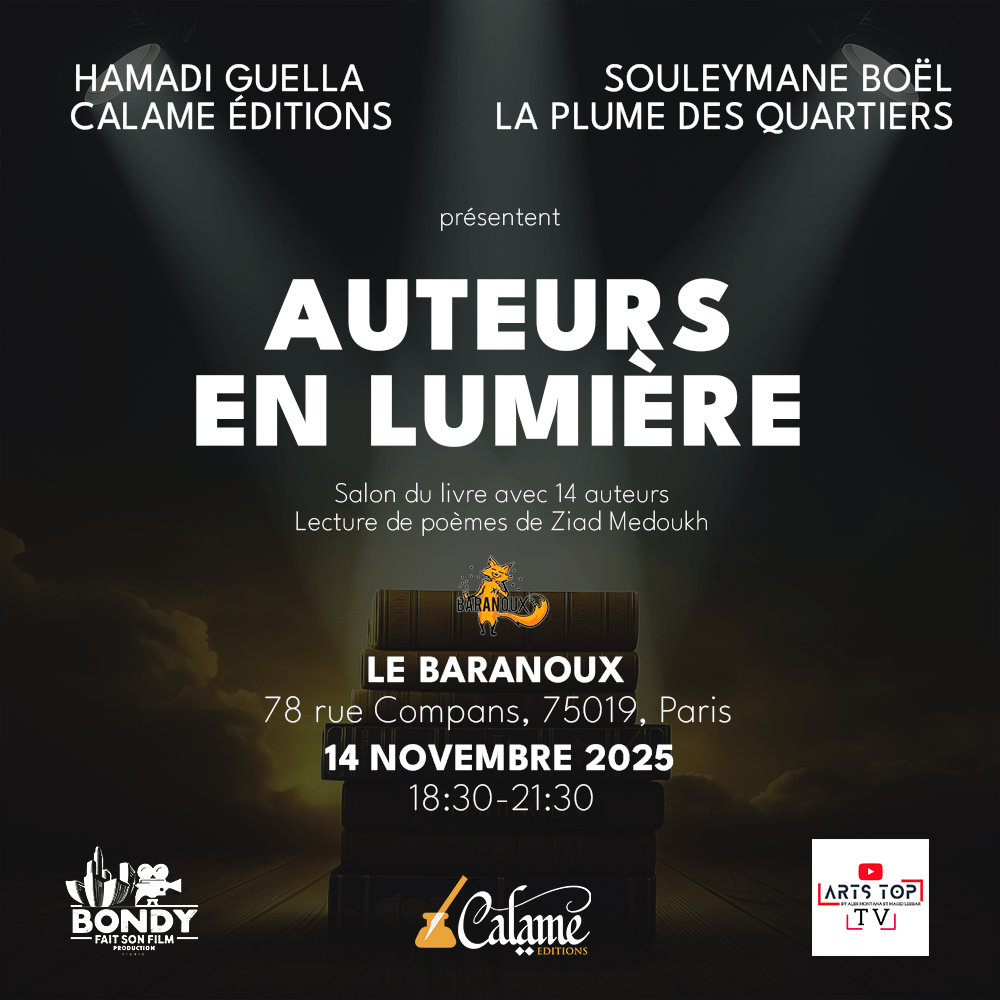 Affiche de l’événement Auteurs en lumière – Hamadi Guella, Souleymane Boël, Calame Éditions & La Plume des Quartiers